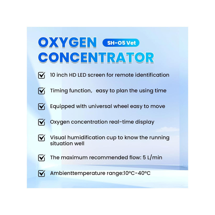 Vet Oxygen Concentrator SH-O5 — 93%, 0.5–5 L/min, 10" LED Screen